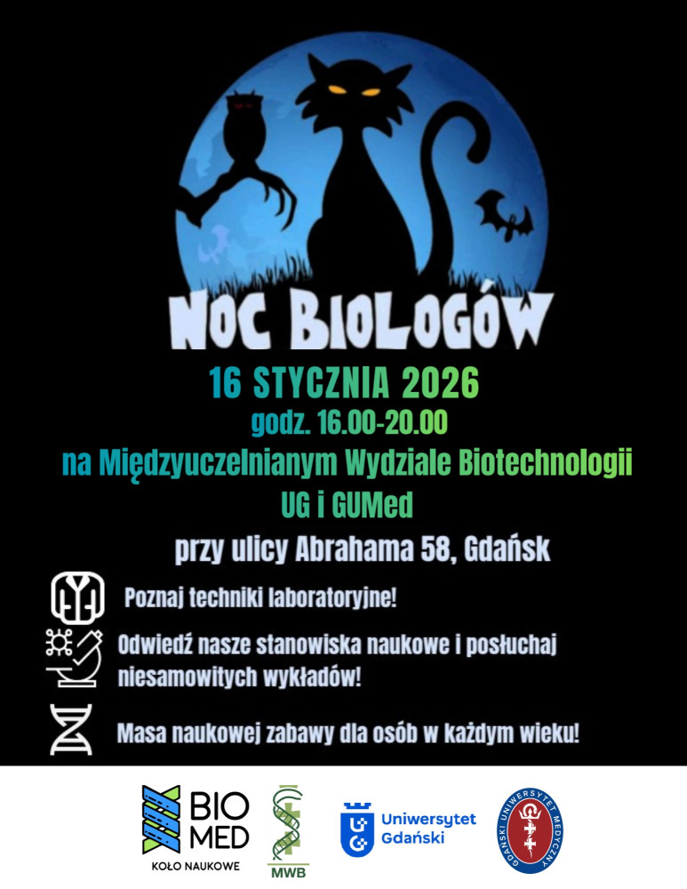 plakat z podstawowymi informacjami o nocy biologów na MWB